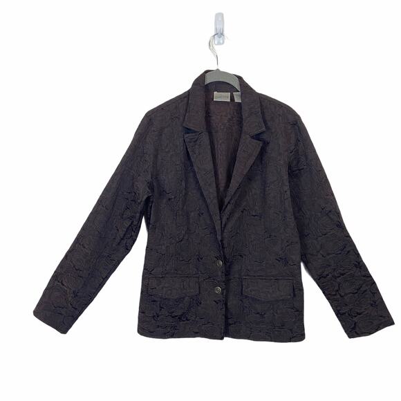 Chico's Blazer Jacket Size 4 Floral Roses Brown on Brown Vintage Career Classic - Picture 1 of 13